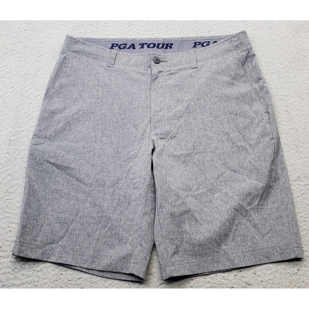 PGA Tour Golf Shorts Mens 34 Gray Performance Stretch Slash Pockets Outdoor - Picture 1 of 9